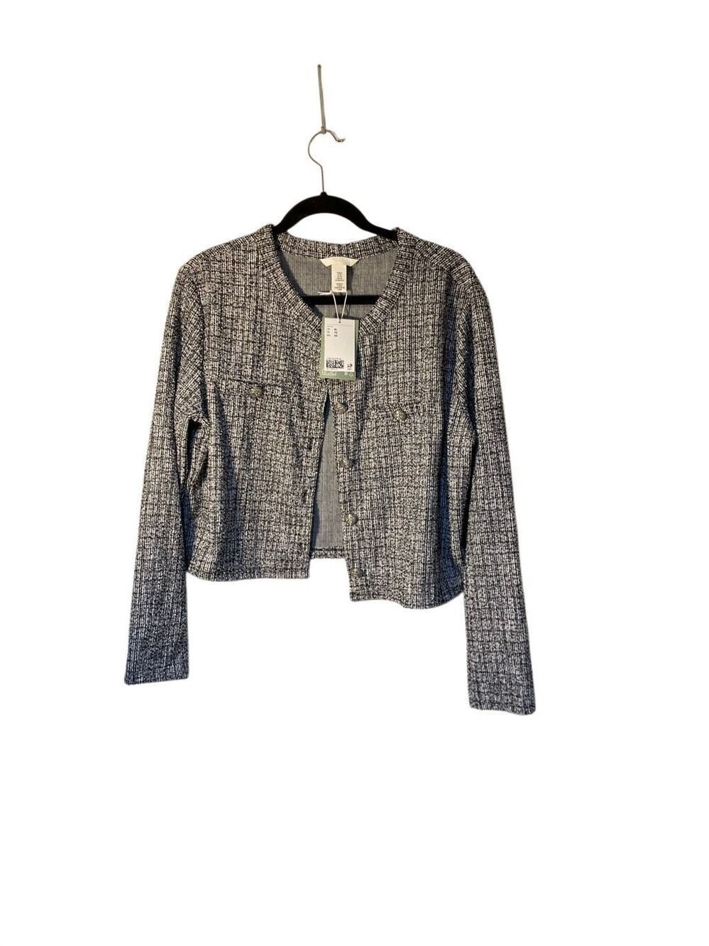 NWT H&M women’s black and white tweed textured, Cardigan jacket, XL